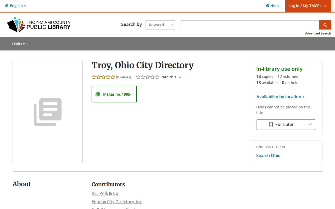 Troy city directory later Polk serial catalog record