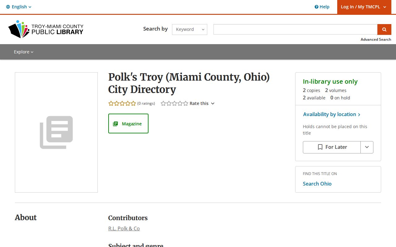Troy city directory older Polk catalog record