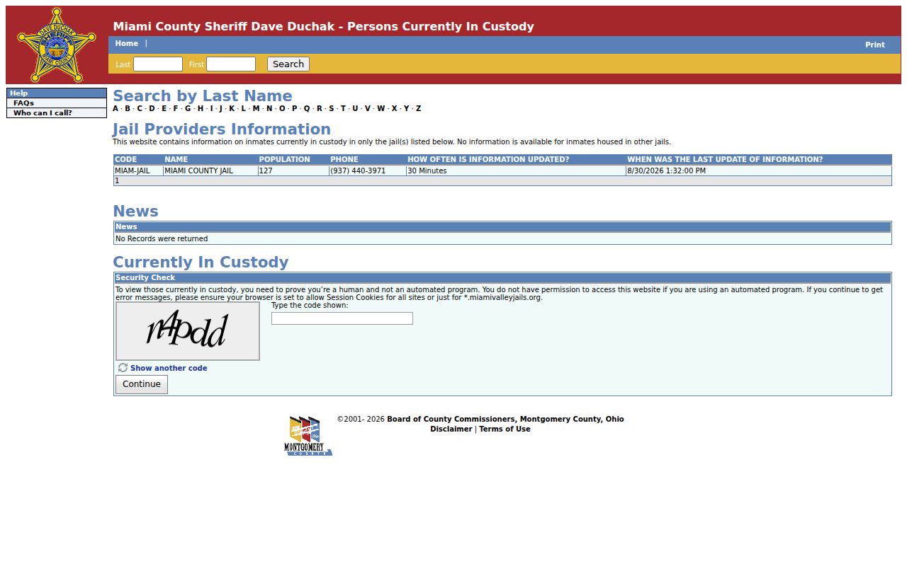 Troy residents directory Miami County jail roster access