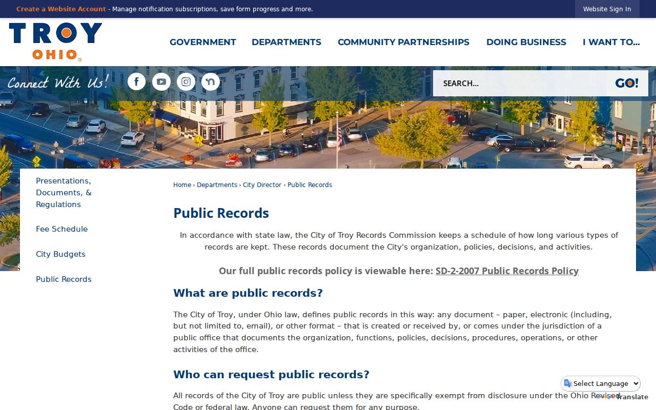 Troy residents directory City public records request information