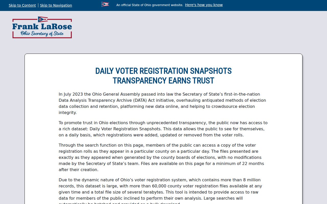 Troy neighbors Ohio voter registration snapshot search