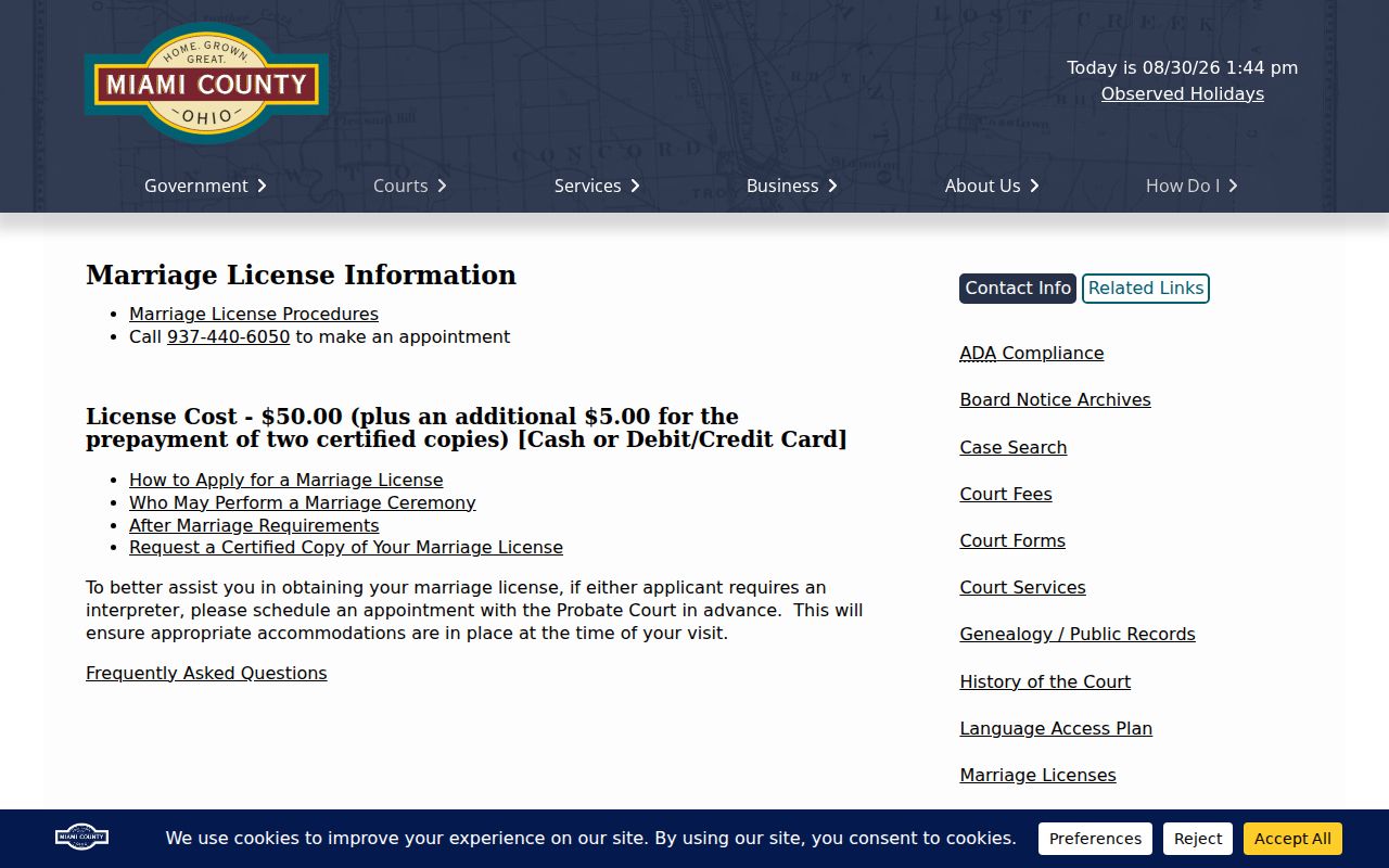 Troy resident lookup Miami County marriage records page