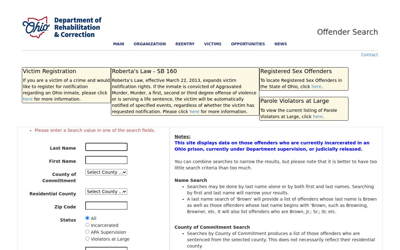 Troy resident lookup Ohio DRC offender search form