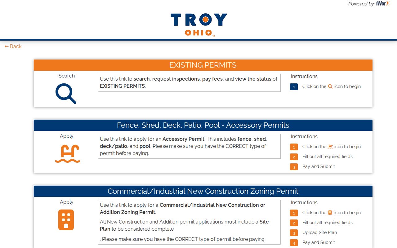 Troy street directory permit submission portal