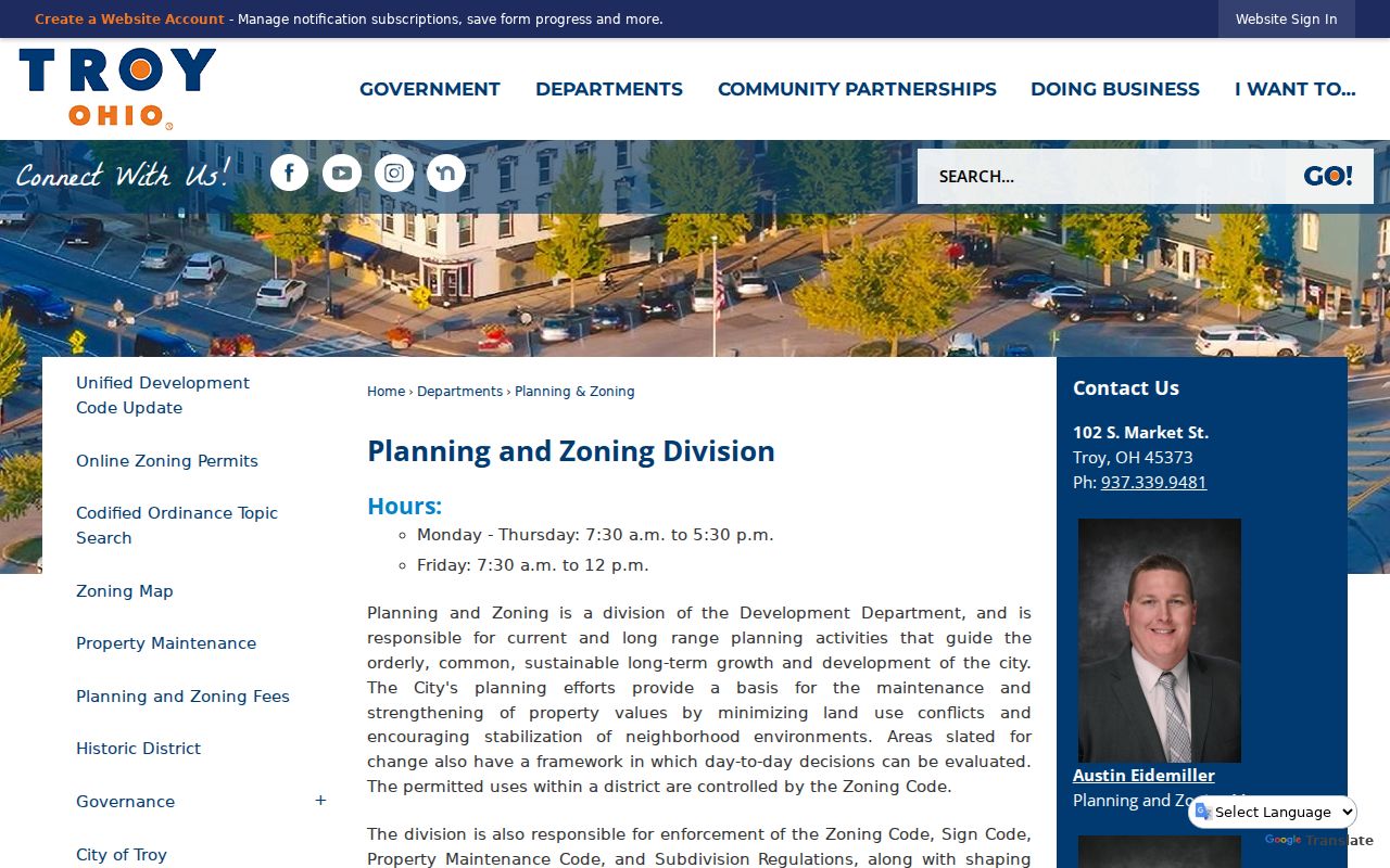 Troy street directory Planning and Zoning page